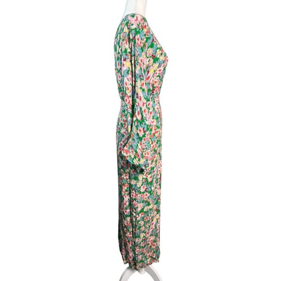 ZARA Floral Print Long Sleeve Midi Dress in Green Long Sleeves Women's Size S - Picture 5 of 13